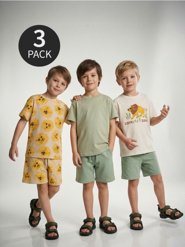 Sinsay - Tricouri din bumbac cu imprimeu de leu 3 pack - crem