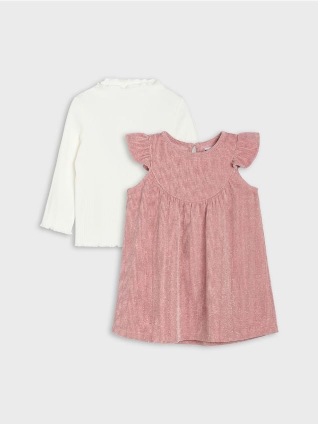 Sinsay - Set: rochie și tricou - roz-pudră
