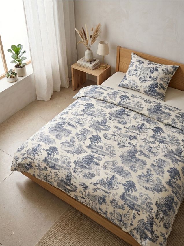 Sinsay - Set de lenjerie de pat cu bumbac cu motiv de peisaj - indigo