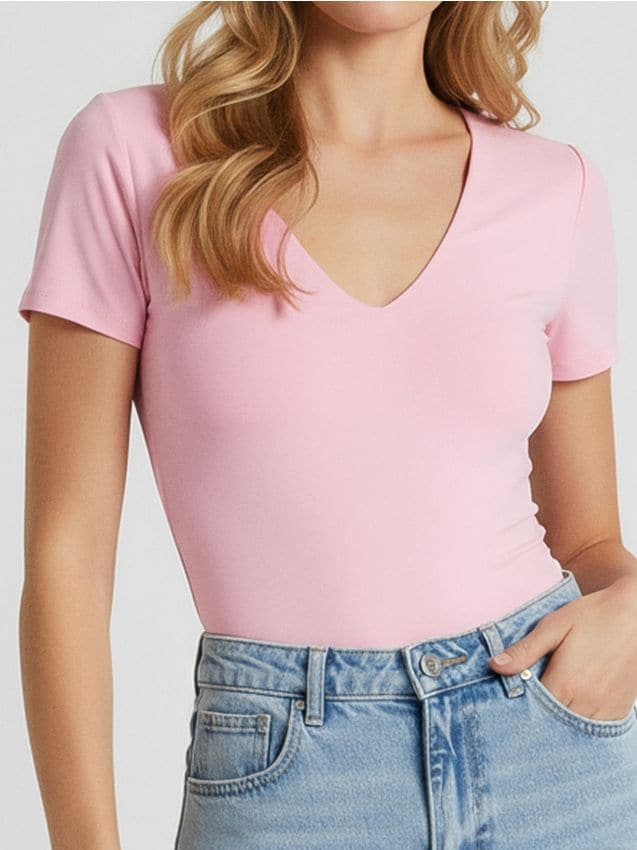 Sinsay - Bluză cu decolteu în „V” - roz-begonie