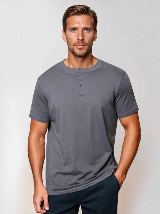 Sinsay - Tricou din bumbac cu mânecă scurtă - gri-închis