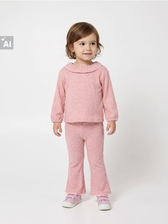 Sinsay - Set din tricot cu viscoză - roz-pudră