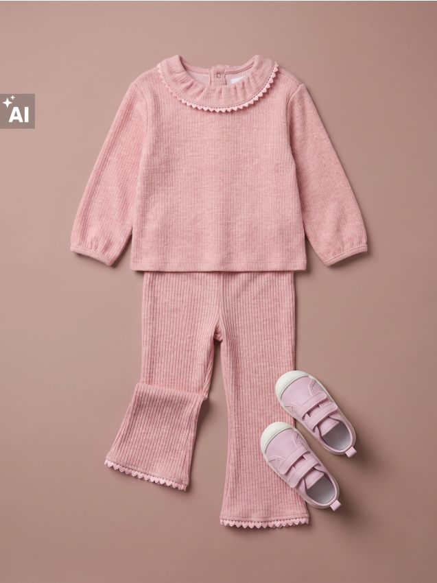 Sinsay - Set din tricot cu viscoză - roz-pudră