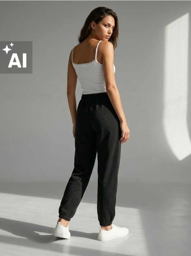 Sinsay - Pantaloni jogger cu amestec de viscoză, soft touch - negru