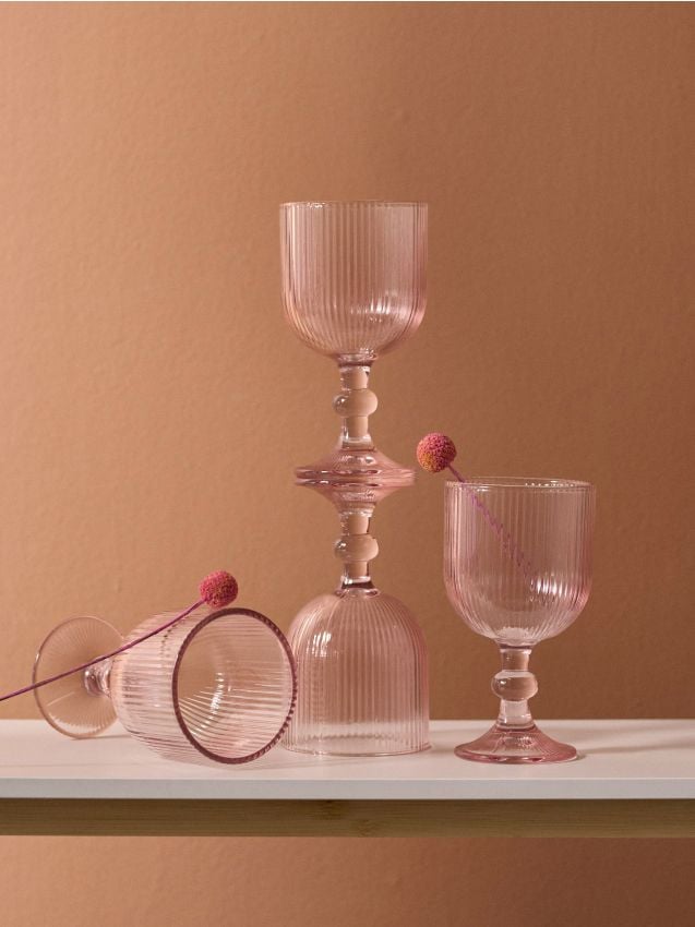 Sinsay - Pahare striate 4 bucăți - roz-pudră