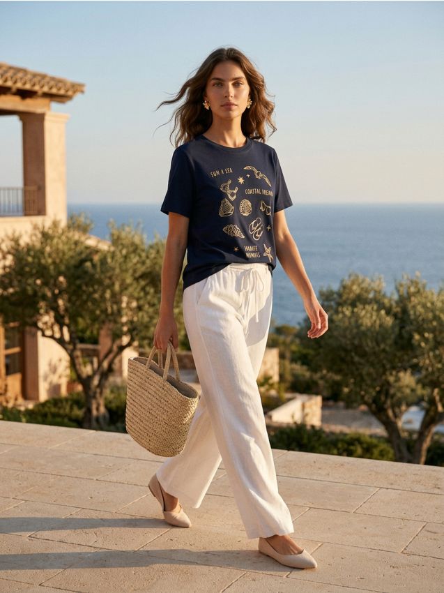 Sinsay - Bawełniana koszulka z krótkim rękawem - granatowy