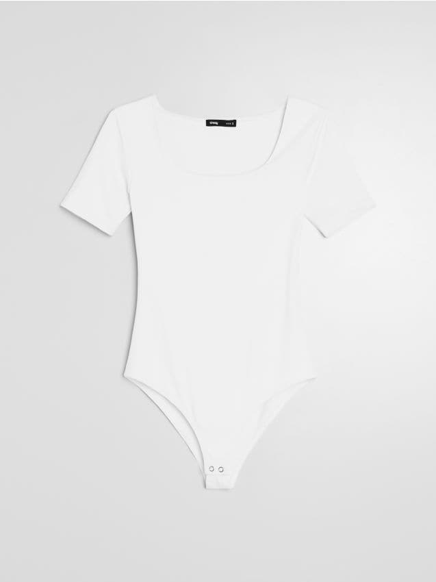 Sinsay - Body basic ajustat cu mâneci scurte - alb
