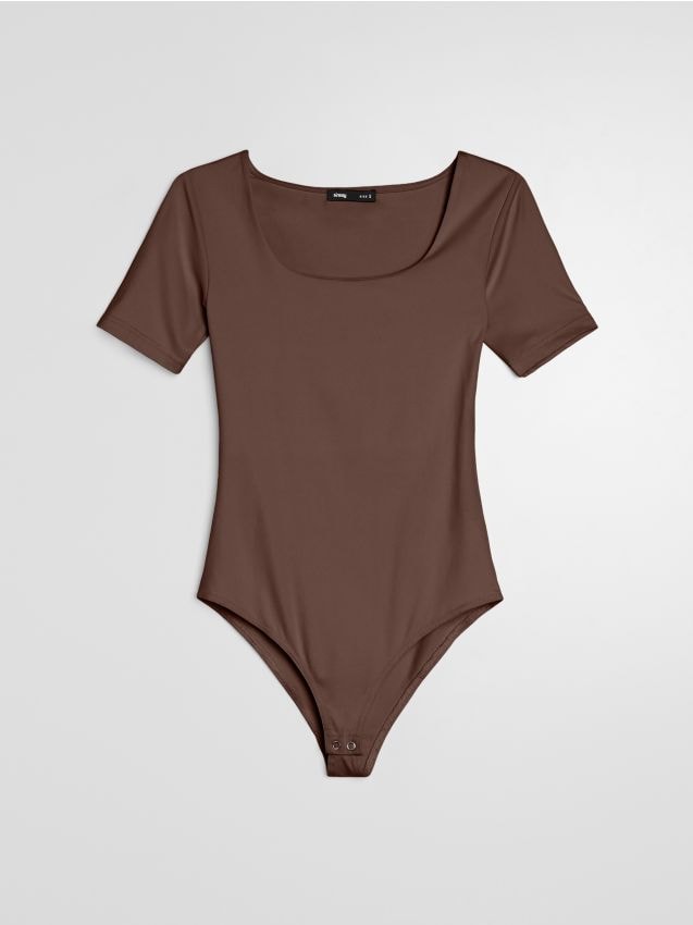 Sinsay - Body basic ajustat cu mâneci scurte - maro-închis