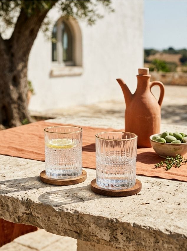 Sinsay - Set de pahare cu model embosat și margine aurie cu suporturi din lemn 2 pack - clear