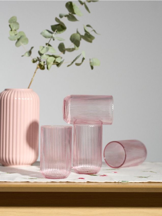 Sinsay - Pahare striate 4 bucăți - roz-pudră