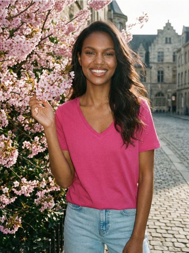 Sinsay - Tricou din bumbac din țesătură interlock densă - roz-fuchsia