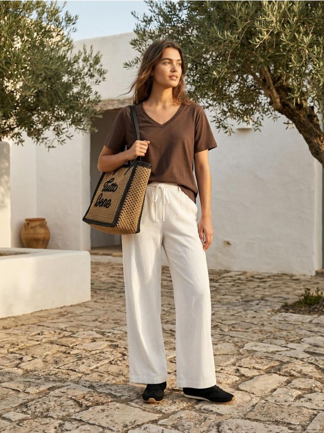 Sinsay - Bawełniana koszulka z gęstego splotu Interlock - brązowy