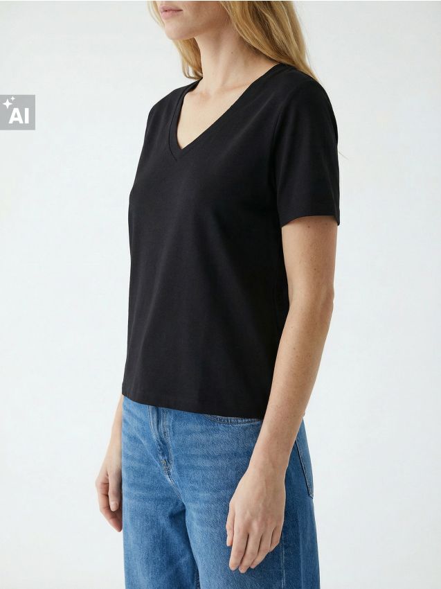 Sinsay - Tricou din bumbac din țesătură interlock densă - negru
