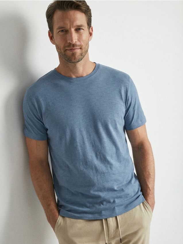 Sinsay - Tricou din bumbac cu mânecă scurtă - albastru