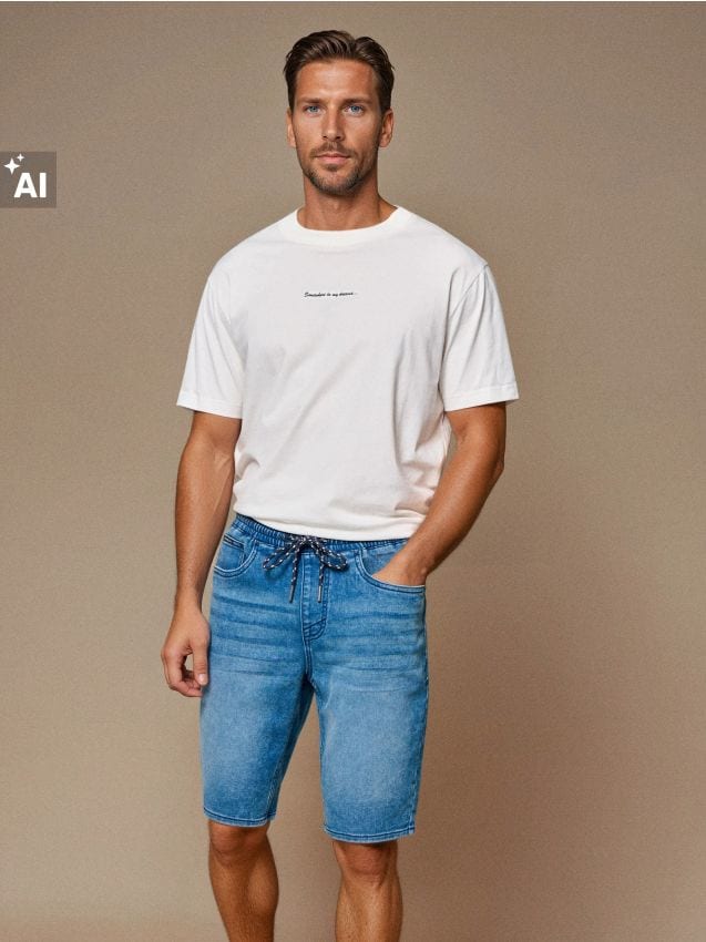 Sinsay - Pantaloni scurți din denim cu efect prespălat - albastru