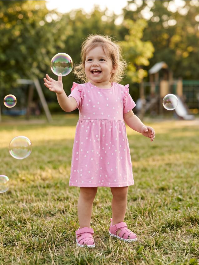 Sinsay - Rochie babydoll din bumbac cu buline - roz