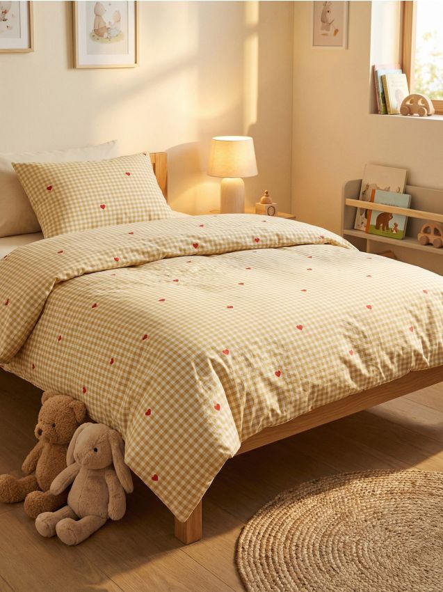 Completo di biancheria da letto in cotone con cuori - beige