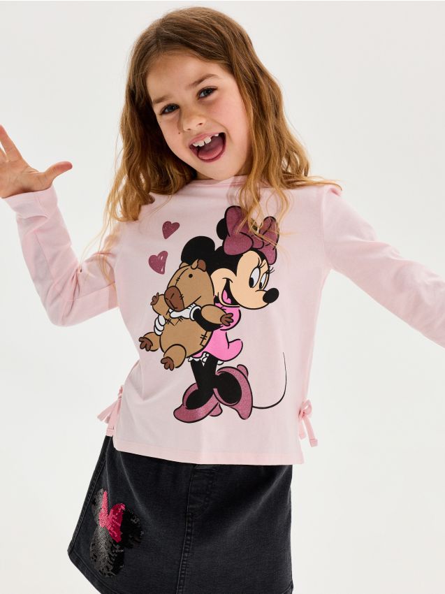 Sinsay - Tricou din bumbac, cu mânecă lungă Minnie Mouse - crem