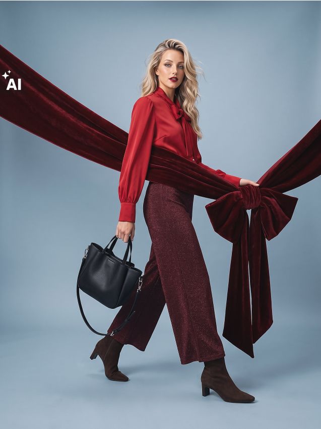Sinsay - Pantaloni wide leg cu fir metalic - bordo