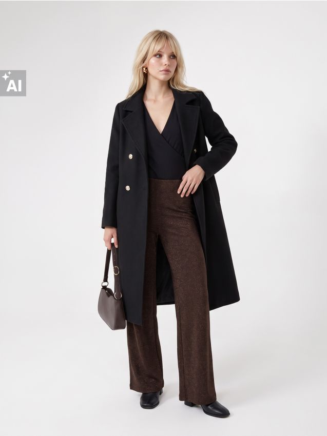 Sinsay - Pantaloni wide leg cu fir metalic - maro