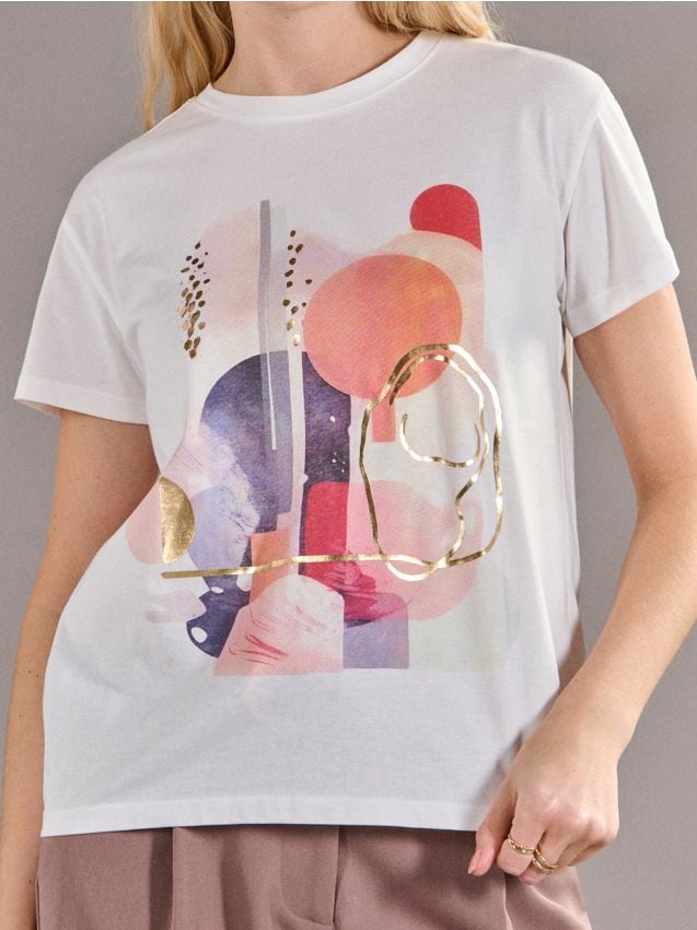 Sinsay - Tricou cu imprimeu - crem