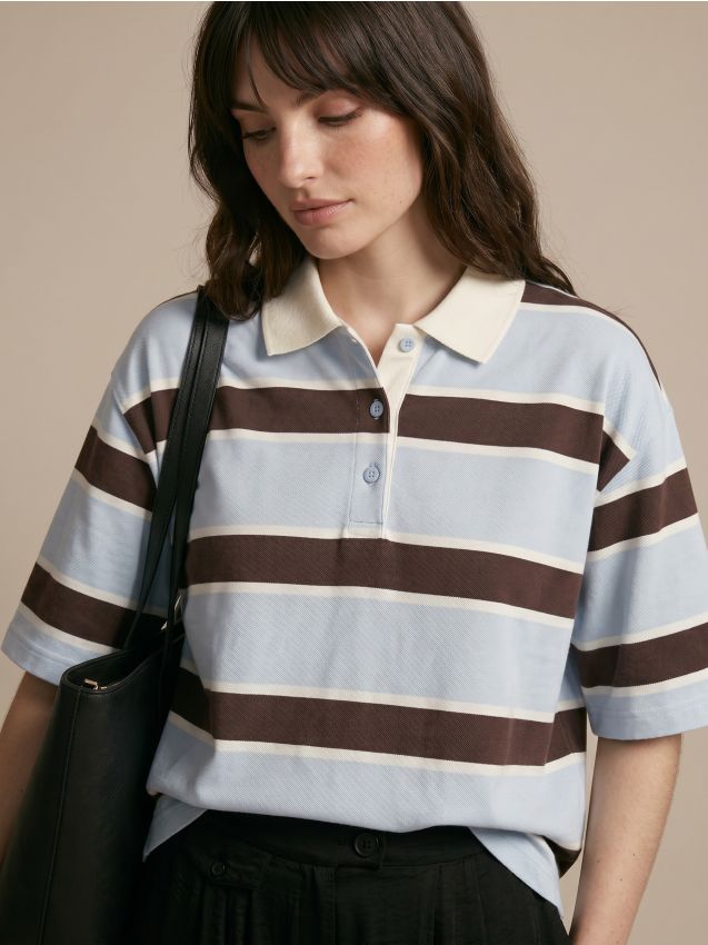 Sinsay - Tricou polo din bumbac cu dungi - multicolor