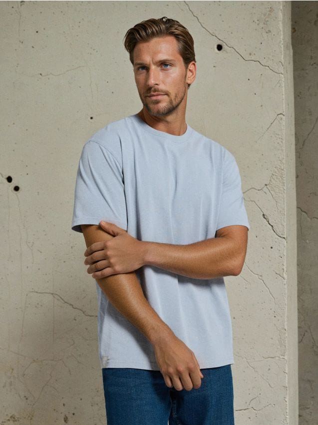 Sinsay - Tricou din bumbac cu efect de prespălare - light blue