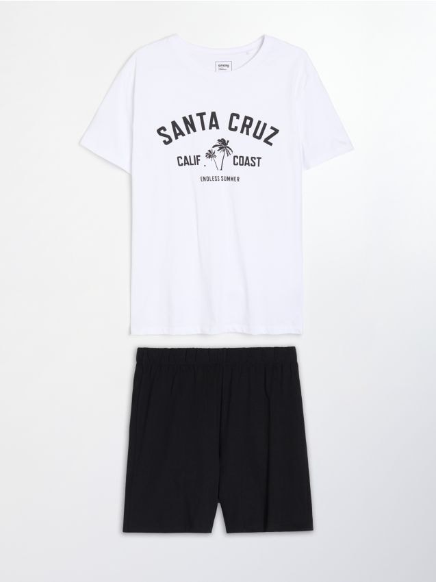 Sinsay - Pijamă din bumbac, două piese, cu mesaj - multicolor