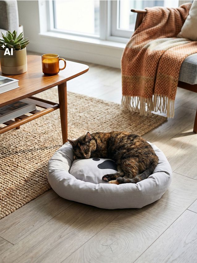 Sinsay - Pat rotund pentru animale de companie cu motiv lăbuță - gri deschis
