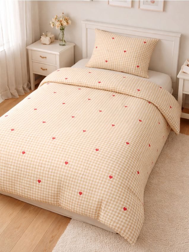 Sinsay - Set de lenjerie de pat din bumbac cu inimioare - bej
