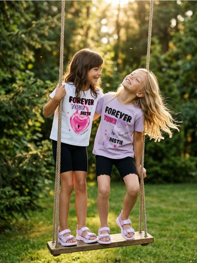 Sinsay - Tricouri din bumbac cu mesaj 2 pack Forever Your Bestie - multicolor