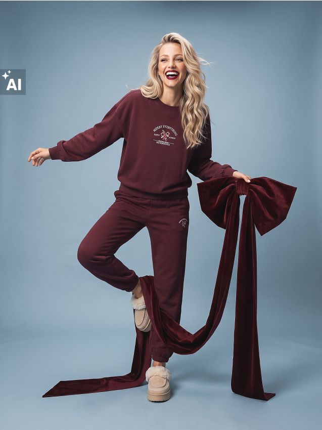 Sinsay - Pantaloni de trening jogger cu broderie cu bastonașe de zahăr - bordo