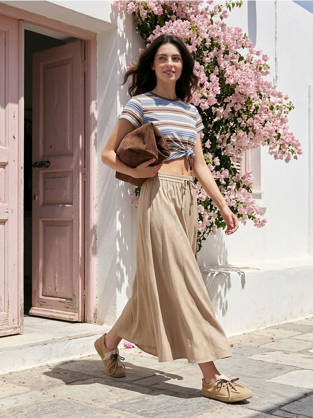 Sinsay - Fustă midi uni - bej