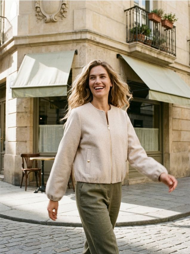 Sinsay - Jachetă cu decolteu rotund și fermoar - nude