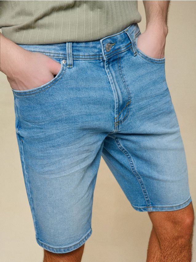 Sinsay - Șorturi din denim slim fit cu buzunare - albastru