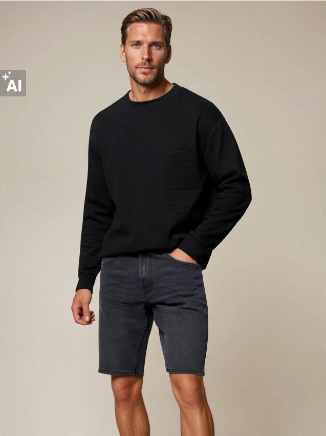 Sinsay - Șorturi din denim slim fit cu buzunare - negru