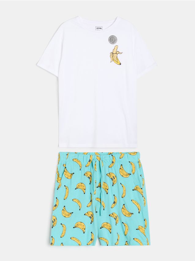 Sinsay - Pijama din bumbac din două piese cu motiv de banane - multicolor