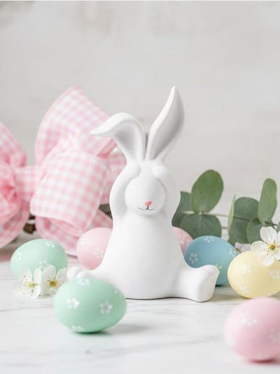 Velikonoční figurka králíčka zakrývajícího si oči
