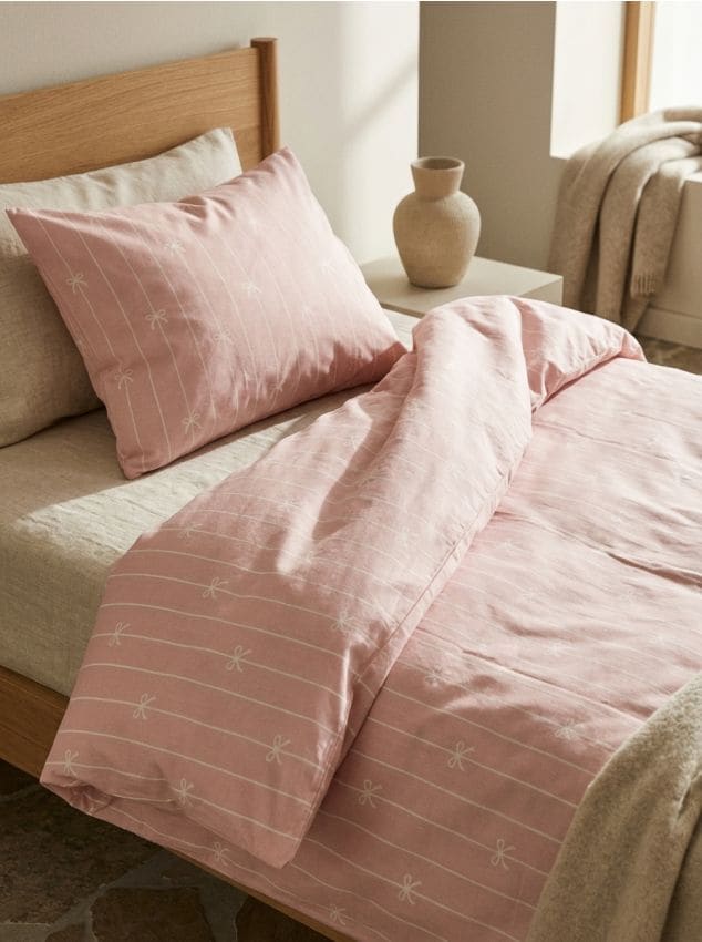 Set di biancheria da letto in cotone con motivo fiocchi - rosa
