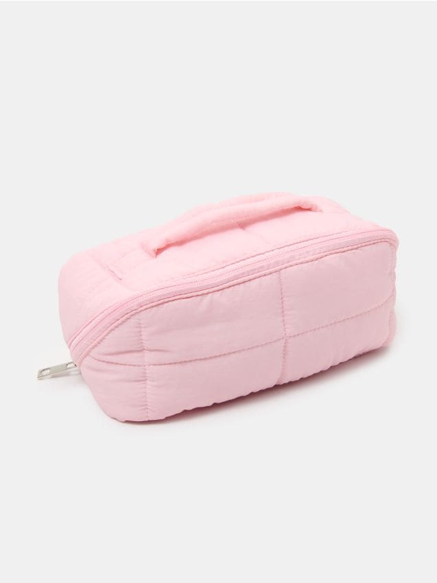 Sinsay - Geantă de cosmetice matlasată cu mâner - roz-pastel