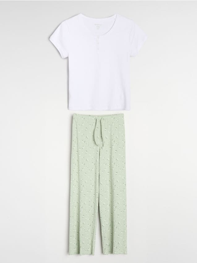 Sinsay - Bawełniana piżama dwuczęściowa - biały