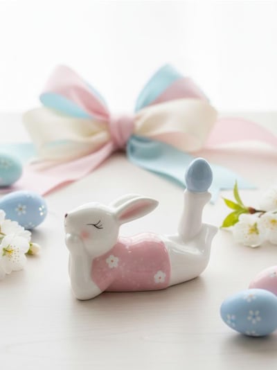 Wielkanocna figurka zająca w sukience z jajkiem