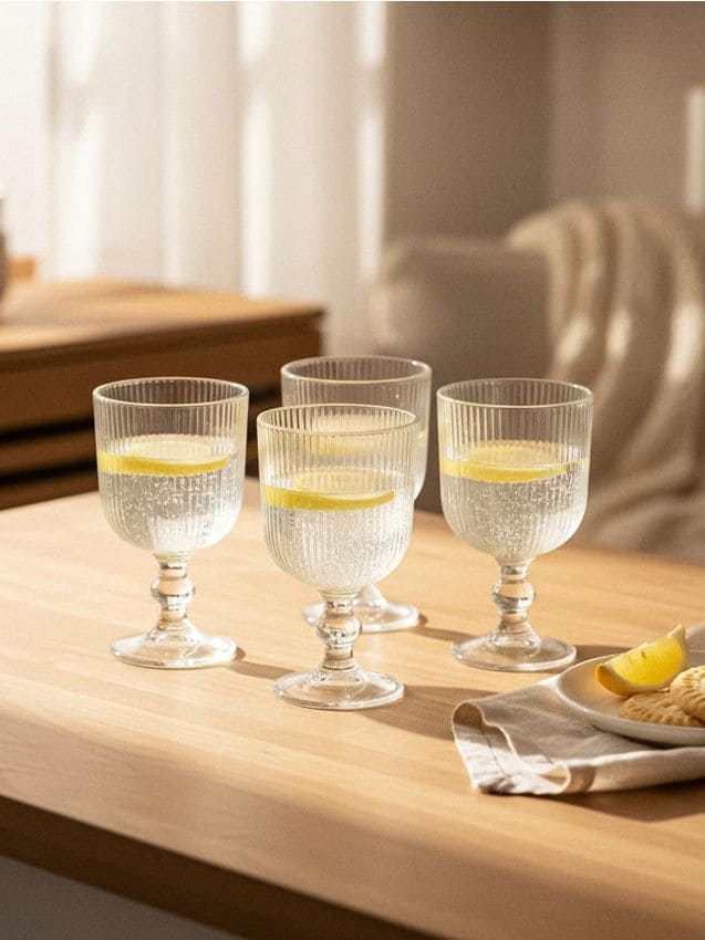 Sinsay - Rýhované poháre na stopke 4 kusy - biela