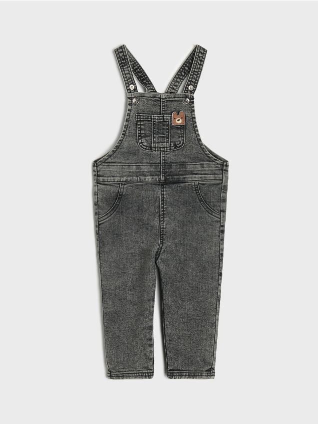 Sinsay - Salopetă din denim cu amestec de viscoză și petic ursuleț - gri