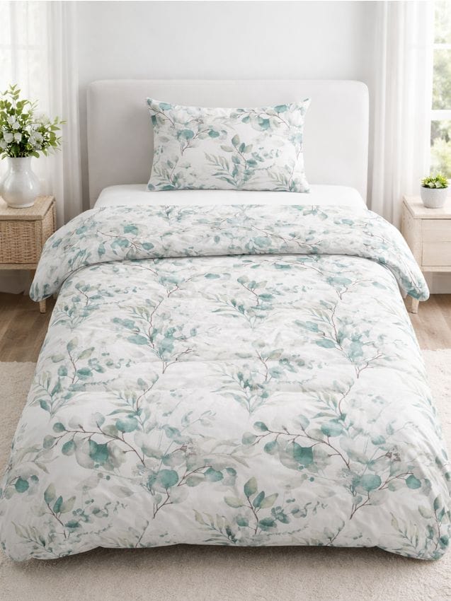 Sinsay - Set de lenjerie de pat cu bumbac cu motiv vegetal - verde-pal