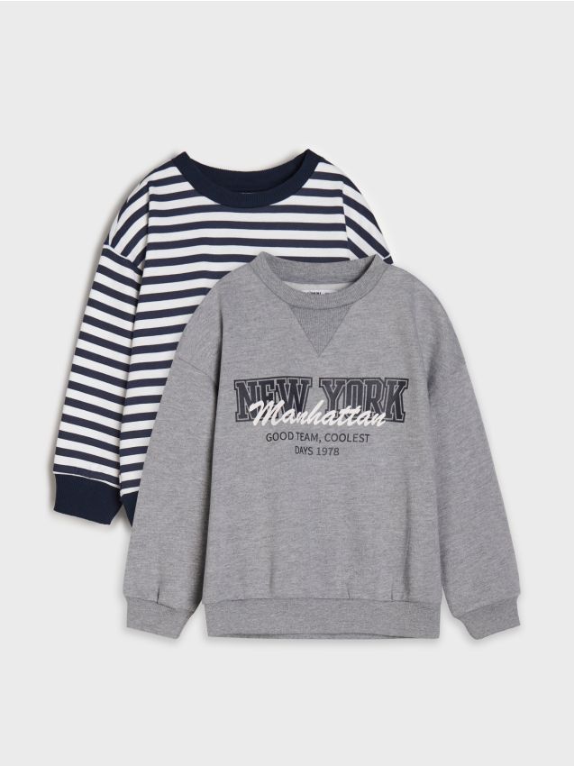 Sinsay - Hanorac crewneck 2 pack - gri-neutru
