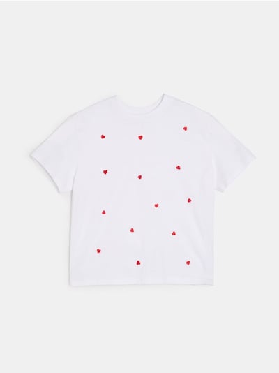 Bavlněné tričko s krátkým rukávem se srdíčky