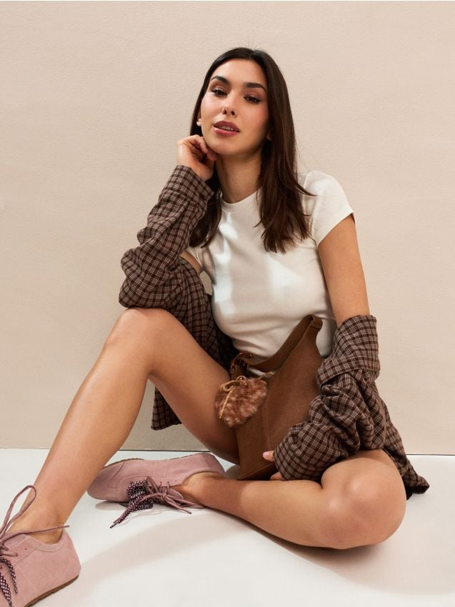 Sinsay - Tricou din bumbac cu mânecă scurtă - crem