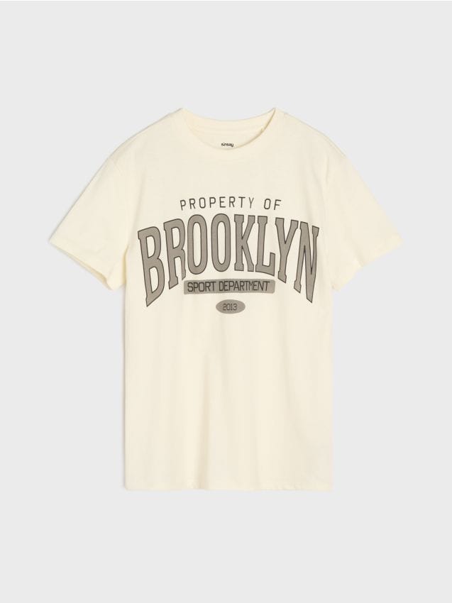 Sinsay - Tricou din bumbac cu inscripție - nude