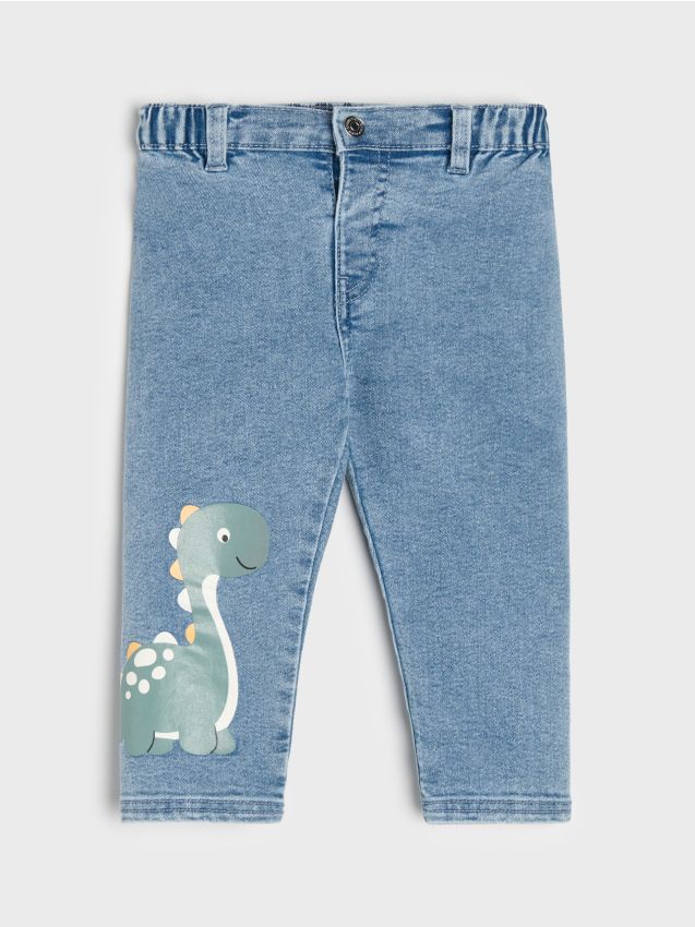 Sinsay - Pantaloni din denim cu adaos de viscoză și motiv dinozaur - albastru